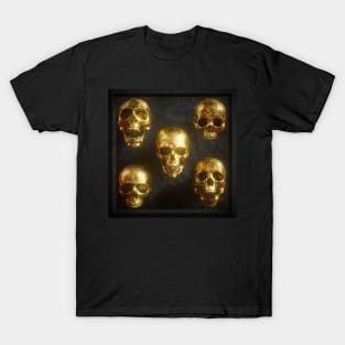 Golden skulls Halloween decor , Spooky art , Horror-themed print , Spine-chilling home decoration and apparel , Gothic Halloween design T-Shirt T-Shirt